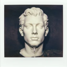 a liquid white clay porcelain portrait of a dude face melt down flow go runny, realistic detailed watercolor polaroid, grainy image, contrast