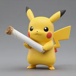 stoned pikachu holding a massive joint!!! nendoroid!!! figurine, studio lighting, grey background, no shadow, trending on artstation, 4 k, highly detailed!!!