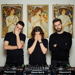 photo of tired dj by artgerm and greg rutkowski and alphonse mucha annie leibovitz