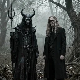 baphomet and Aleister Crowley, in the style of American Gothic