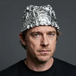 joe rogan wearing tin foil hat, professional photography, realistic, detailed, photorealistic, photojournalism