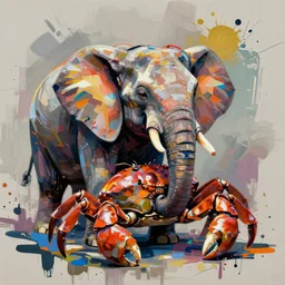 a strange animal, a cross between an elephant and a crab, painted with paint splatter,abstract modern Art