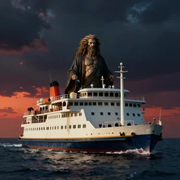 Charon the ferryman of Hades, by Alberto Seveso, dramatic lighting, high contrast colors, panoramic view, as trending on Artstation,