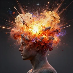 explosion in a head of an artist digital art, artstation