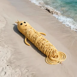 CNN news footage taken from above. A huge Spaghetti Monster is washed up on the beach.