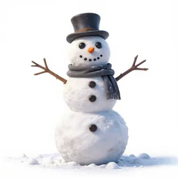 rugged snowman come to life, detailed 3d character render, full body, standing, isolated on a pure white background, centered, whole figure in frame, sharp focus, studio lighting