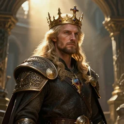 Tristan Fulcher wearing a crown, highly detailed, 8k, hyper, dramatic, adventure game, D&D, fantasy art by joseph karl stieler, global illumination, radiant light, detailed and intricate environment