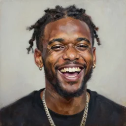 Looser Brushwork oil painting, portrait of Danny Brown laughing