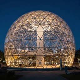 Montreal Biosphere, geodesic dome by Buckminster Fuller, cinematic lighting, 4k, 8k