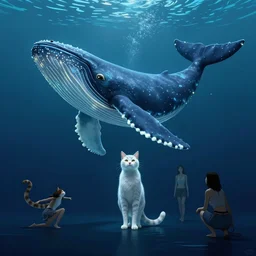 cat under whale, glowing detail, by wenjun lin and artem chebokha and alena aenami and ian llanas, 4 k