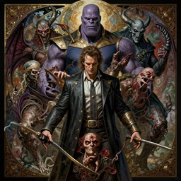 the platonic ideal of good vs evil of cletus kasady ultimate carnage thanos dementor doctor manhattan chtulu nazgul, detailed, intricate, hyperrealism, intense, scary, decay, dmt, art by brock hofer and artgerm and greg rutkowski and alphonse mucha