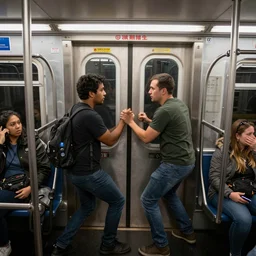 people fight in new york city subway, hyper detailed, hd, 8 k,