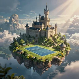 Tennis court on the island of floating air, Castle in the Sky style