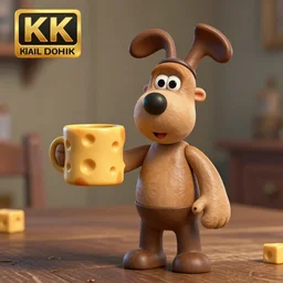 Wallace from Wallace and Gromit holding a cheese mug, Realistic, HD Quality, 8k Resolution, Digital Art, Trending on Artstation