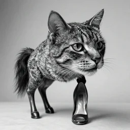 cat head horse body, high heels, strange, black and white, photograph, 1850s