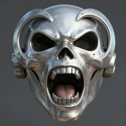 close - metalheart style screaming robot face, artstation distorted