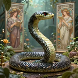 ultra realistic, cyborg serpent librarian in a digital garden, sci - fi, intricate details, highly detailed, octane render, 8 k, art by artgerm and alphonse mucha and greg rutkowski