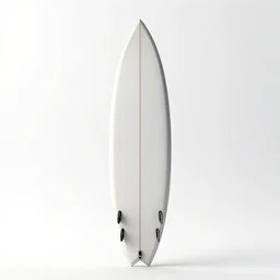 low-poly surfboard, professional product shot, isolated on a pure white background, centered, entire object in frame, sharp focus, soft studio lighting