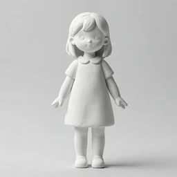 sculpture of a beautiful, sweet girl, full-length symmetrical facial features in white clay cinematographic rendering