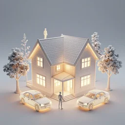 high poly 3 d glowing wireframe models, figures, house, car, trees, daytime light source, ultra realistic, intricate details, 3 d modelling artifacts, highly detailed by peter mohrbacher, boris vallejo, hajime sorayama, wayne barlowe, paolo eleuteri serpieri