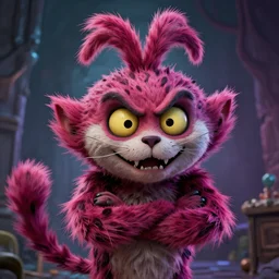 photorealistic angry Cheshire, inspired by Tim Burton, detailed, unreal engine 4k