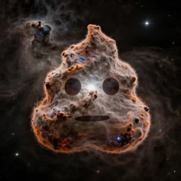 space photography imaging of a nebula shaped like the poop emoji, funny, 8k rendering, volumetric light, astronomy