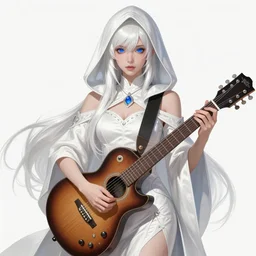 A mysterious girl with hooded cobalt-blue eyes and silky white hair, guitar shape build, her wardrobe is attractive, full body, fantasy art, in the style of Fernando Juarez, illustration, epic art, fantasy, intricate, elgant, amazing detail, digital painting, artstation, concept art, smooth, sharp focus