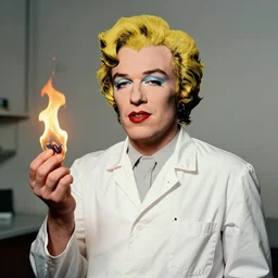a burning chemist in a white coat, andy warhol