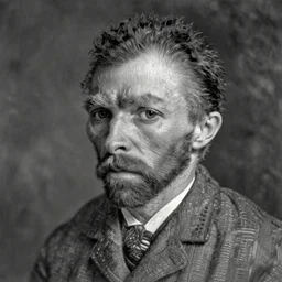 a monochrome daguerrotype realistic, supersharp portrait of vincent van gogh, shallow depth of field