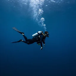 a scubadiver floating in the air