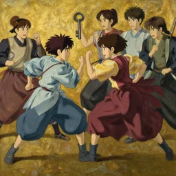 baroque oil painting of key visual samurai fight, rule of thirds golden ratio, fake detail, trending pixiv fanbox, acrylic palette knife, style of makoto shinkai ghibli takashi takeuchi yoshiyuki sadamoto jamie wyeth james gilleard greg rutkowski chiho aoshima