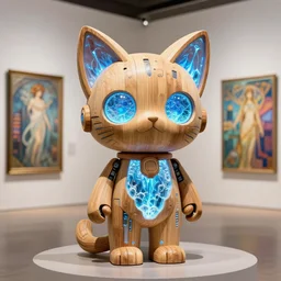 3 d octane render, ultra photorealistic, 8 k hyper detailed image a very cute roman statue of the robot cat ears and wooden, bio luminescent, plasma, ice, water, cyberpunk, cgsociety, in a art gallery, in neo tokyo, artwork by alphonse mucha