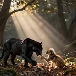 bagheera, the black panther eating mowgli