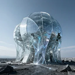 abandoned by kazuyo sejima, tundra atlantis sunlight made of glass laser, archdaily, wallpaper, highly detailed, trending on artstation.