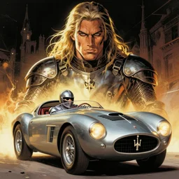 mike mignola comic art, the incal, maserati tipo 1 5 1, cinematic illustration, driver rider, knight rider kitt