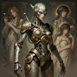 detailed, sharp, humanoid female clockwork monster of necronomicon by artgerm and greg rutkowski and alphonse mucha and jin xiaodi. digital art. surreal. featured on art station. anime arts. featured on Pixiv, HD, 8K, highly detailed, good lighting
