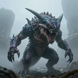 real life Pokemon, creepy!!!, scaly!!!, menacing!!!, evil, ultra realistic, morning, fog, volumetric lighting, sharp focus
