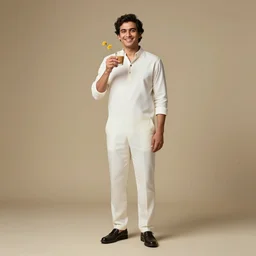 full body portrait, a guy having chai, happy, flowers, absurdly beautiful, elegant, realistic ultrafine hyperrealistic detailed face illustration by amrita sher - gil, intricate linework, sharp focus, bright colors, matte, unreal engine highly rendered, global illumination, radiant light, intricate environment
