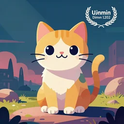 cute cat in retro colors, synthwave style, 2d digital vector art