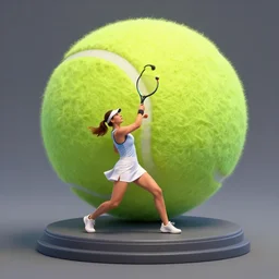 female tennis player trying to hit huge tennis balls, Gloomhaven, matte painting concept art, art nouveau, beautifully backlit, swirly vibrant color lines, fantastically gaudy, aesthetic octane render, 8K HD Resolution