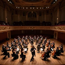 a tango orchestra performing in a gigantic hall, epic, cinematic composition, 4 k, ultrawide, wallpaper, distant shot