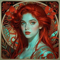 jane de leon as darna, volumetric lights, red and cyan theme, art nouveau botanicals, intricate, highly detailed, digital painting, artstation, concept art, smooth, sharp focus, cinematic, illustration, beautiful face, art by artgerm and greg rutkowski and alphonse mucha