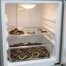 open fridge full of living worms