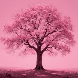 a large tree pink light voidscape by simon stalenhag and ansel adams, digital art