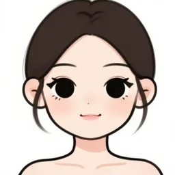 woman with stylistic oval black eyes, cartoon, cute