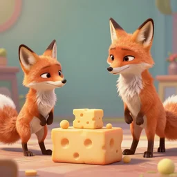 foxes judging a cheese competition, furry, cute, disney concept art, pixar, artstation, detailed, award winning, dramatic lighting, snooty expression, smug, cheese, fox, cheese competition, cheese contest