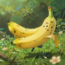 a wholesome animation key shot of a post apocalyptic 8 0's robotic flying banana, covered by nature hipster vibes by studio ghibli, animation, sharp, rendered in unreal engine 5, focused, anime key art by greg rutkowski, bloom, dramatic lighting