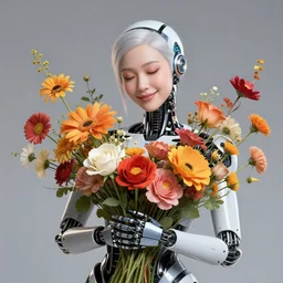 happy universe flowers cyborg woman