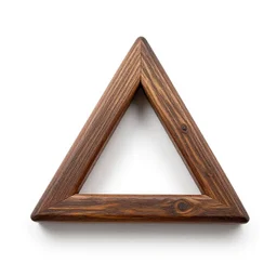 handcrafted triangle instrument, commercial catalog photo, isolated on a pure white background, centered, entire object in frame, sharp focus, soft studio lighting