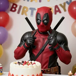 a birthday party for deadpool, photorealistic, high detail, 4k